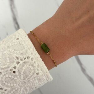 Sku:0310 gold bracelet green jade natural stone Material stainless steel